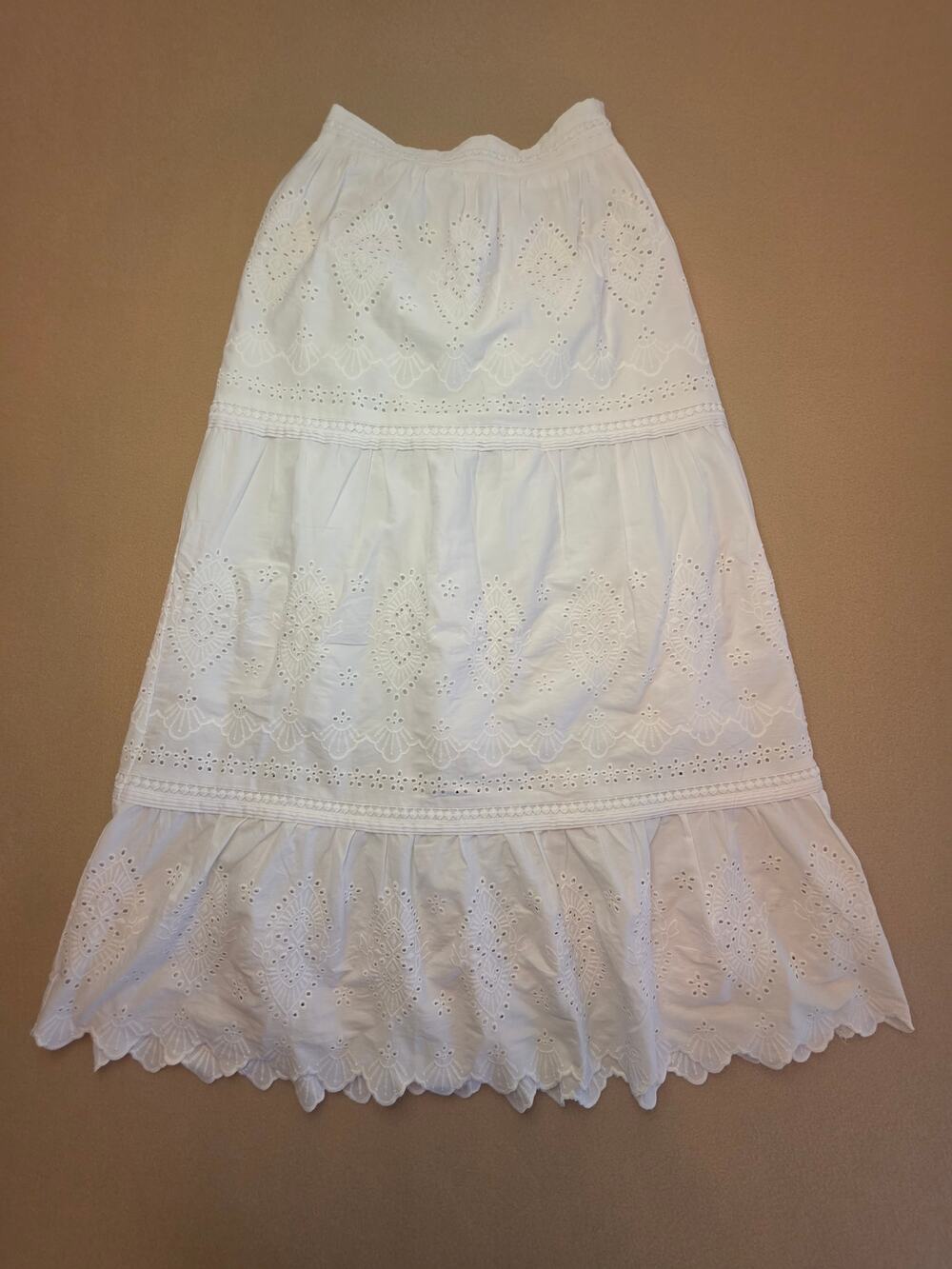 Jason Wu Tiered Eyelet Scalloped-Hem White Midi Skirt Sz XS